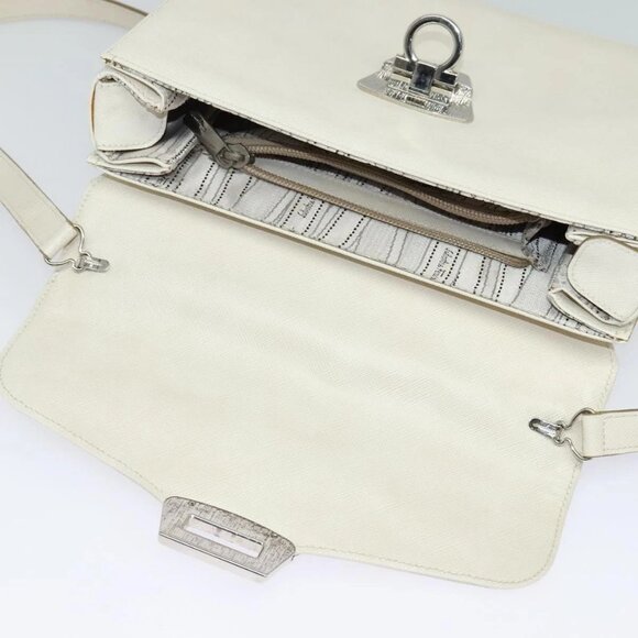 Salvatore Ferragamo Gancini Hand Bag Leather 2way White Silver Auth - Picture 11 of 16